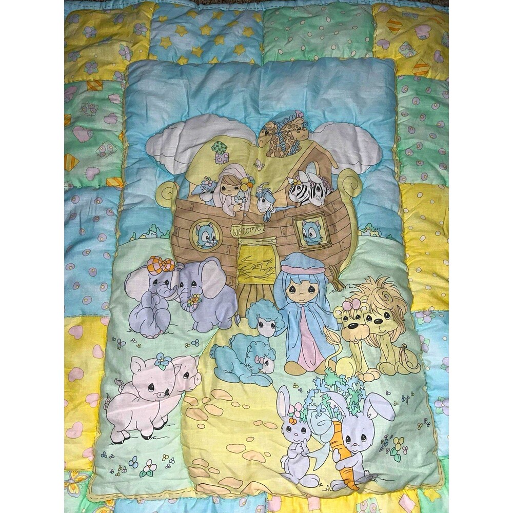 Precious Moments Quilted 2005 Noah's Ark Crib Coverlet, Multicolor Cotton/Poly